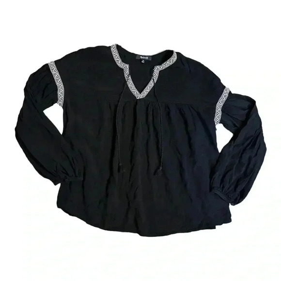 Madewell Women Boho Top Embroidered Black Peasant Size XS - Picture 2 of 4